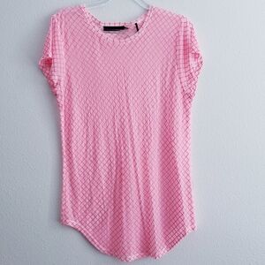 L.A.M.B Sheer Lightweight Neon Pink Lattice Print Short Sleeve Top